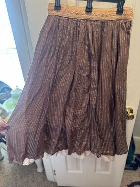 Boho Brown sparkle Textured EXPRESS Midi Skirt with Elastic Waistband